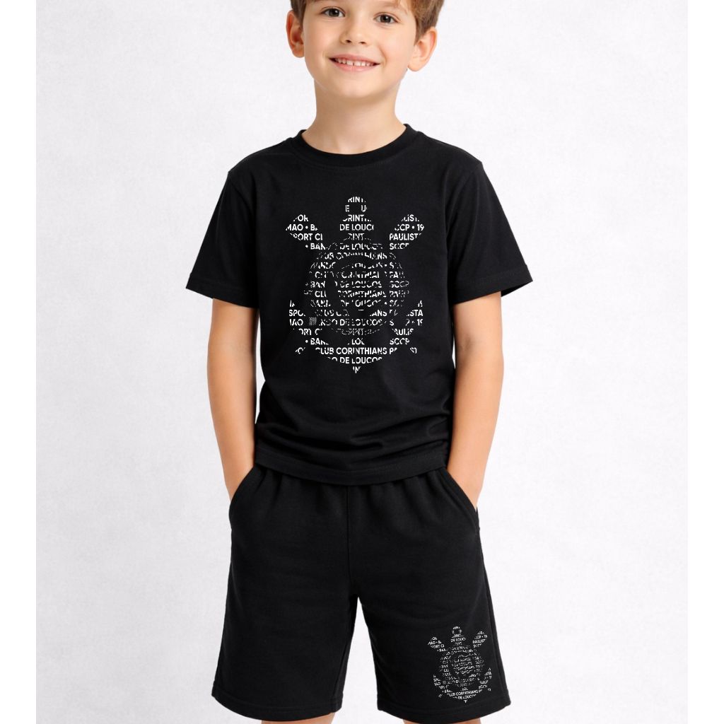 CAMISA CAMISETA KIT CONJUNTO INFANTIL PERSONALIZADO GAVIÕES DA FIEL BERMUDA SHORTS PRESENTE TIME FUTEBOL