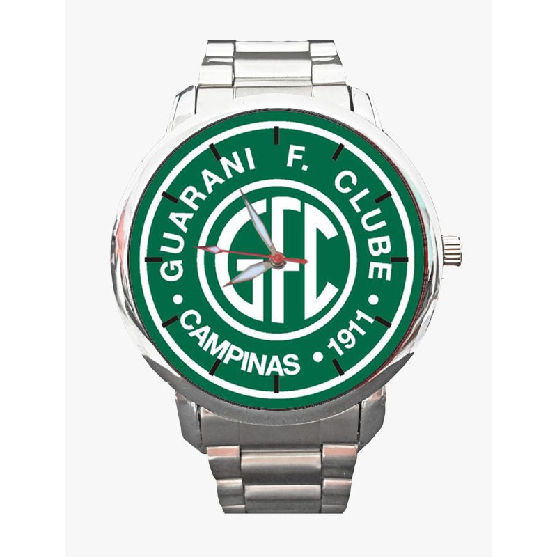 Relógio Masculino Guarani FC Campinas Luxo Aço Inoxidável Pulseira Prata Presente Perfeito Torcedor