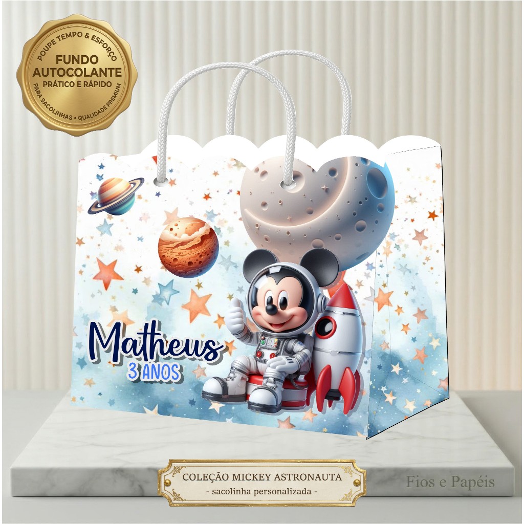 Sacolinha Personalizada Mickey Astronauta lembrancinha aniversário guloseimas