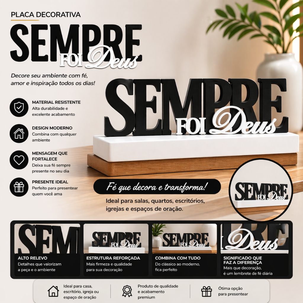 Placa Decorativa Sempre Foi Deus Alto Relevo | Quadro Religioso Moderno