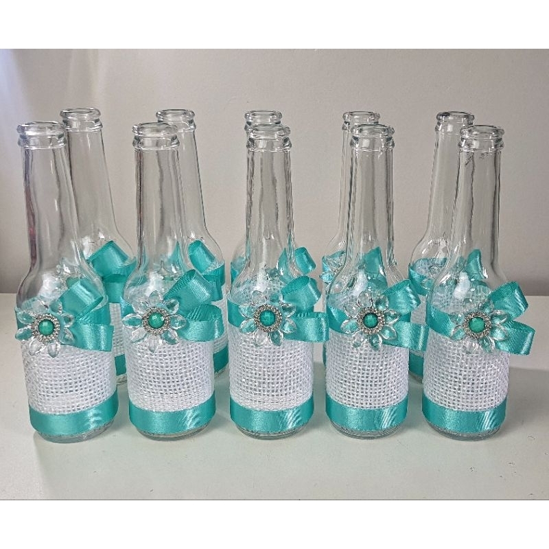10 Garrafas Decoradas Centro de Mesa Lembrancinha Personalizada Casamento Noivado Bodas Debutante