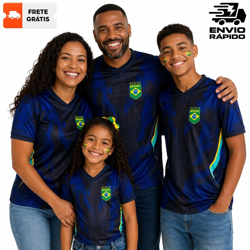 Conjunto Família Brasil AZUL NOVO 02 a 14 Anos Homem e Mulher | 1 UNIDADE