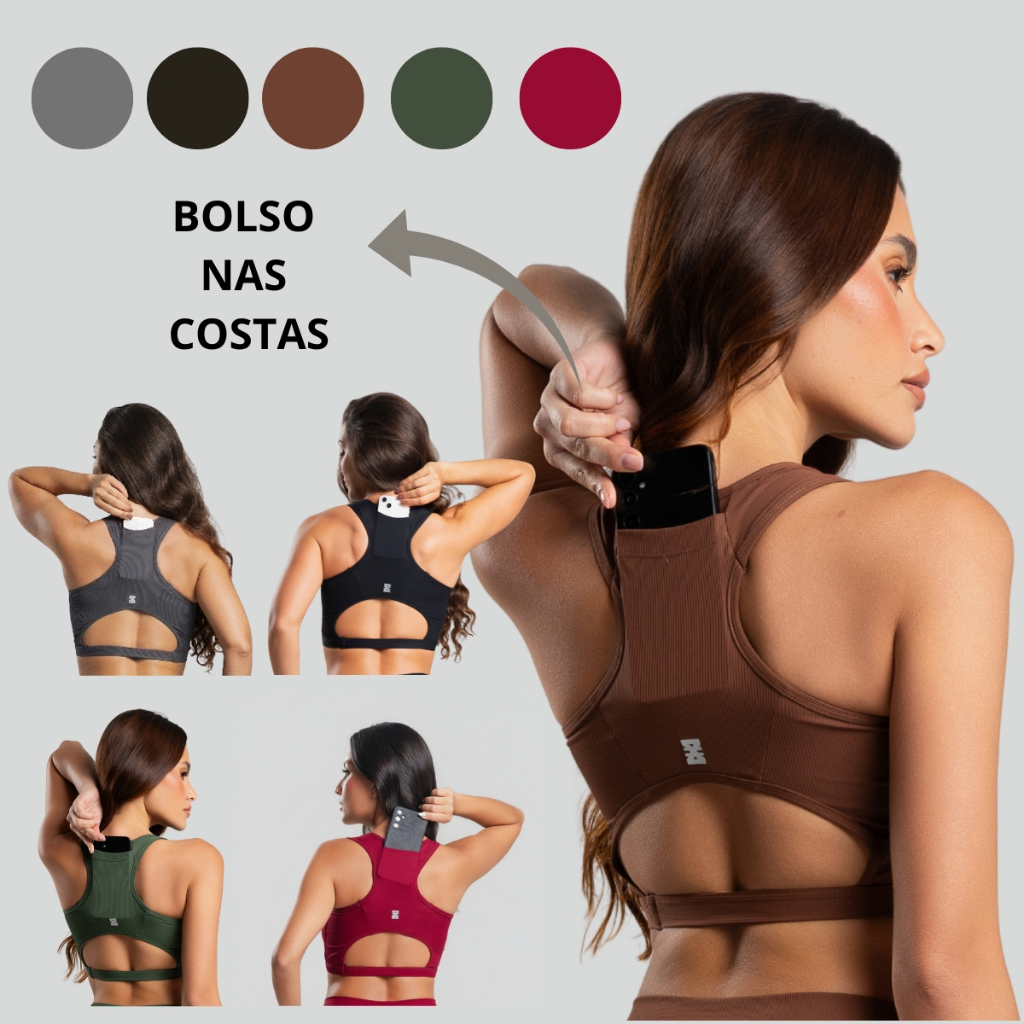 Top Academia Fitness com Bolso Corrida Compressão Nadador Canelado Poliamida Premium Anti Furto
