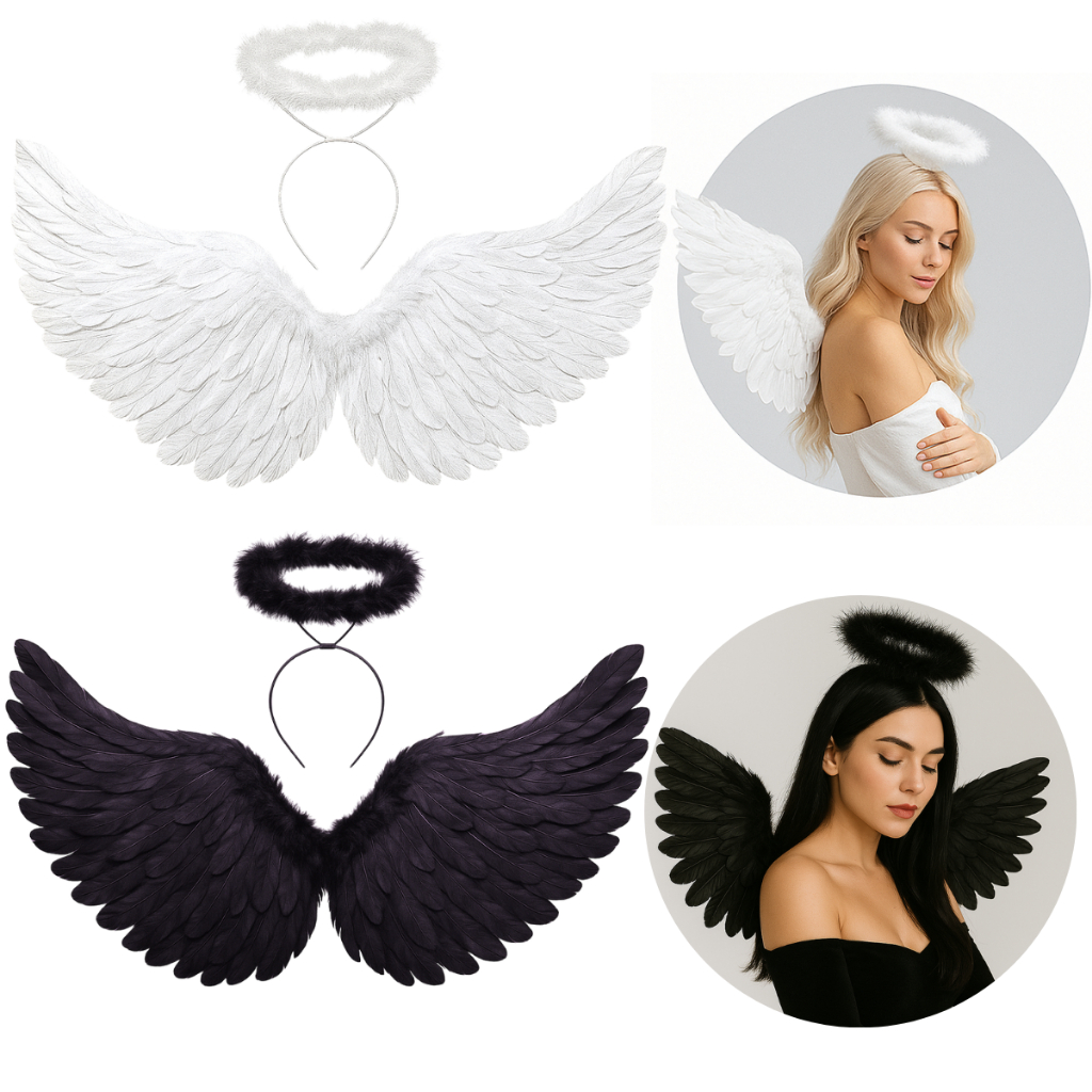 Kit Fantasia Asa Anjo + Tiara Infantil e Adulto Halloween Carnaval Festa Unissex Cosplay Luxo