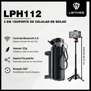 LENYES Suporte Celular 3 em 1 121g Grip Tripé e Pau de Selfie Portátil com Sapata Fria