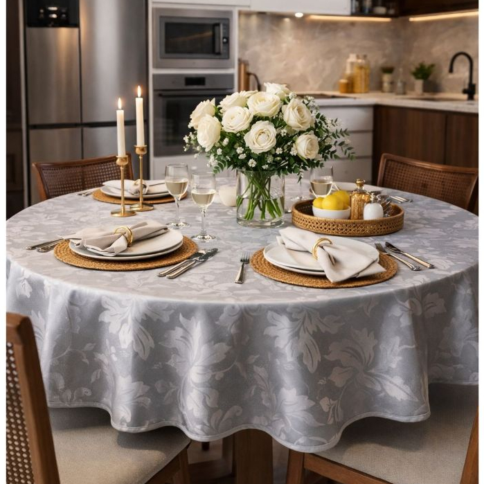 Toalha de mesa REDONDA tecido Jacquard luxo 4,6,8,10 lugares para Festa Buffet Decoração Aniversário
