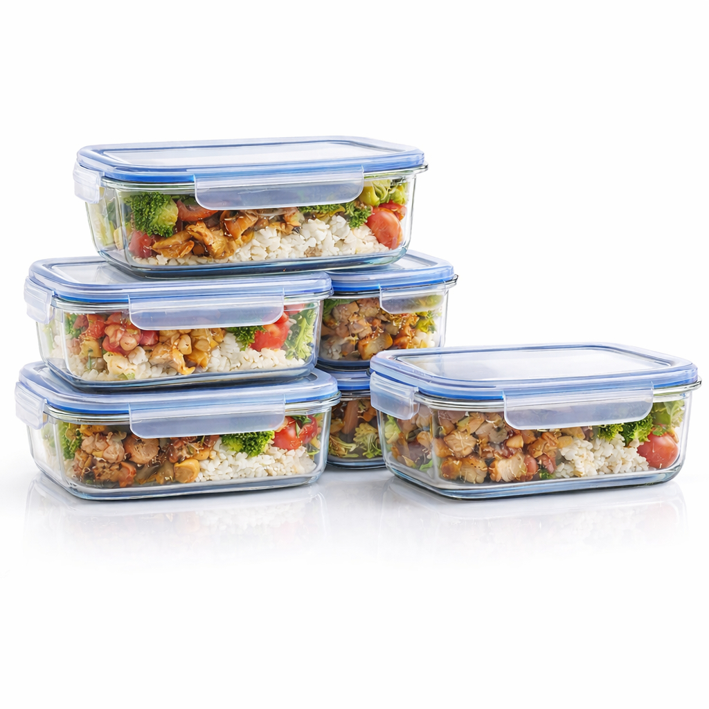 Kit 4 Potes De Vidro Hermético 640ml C/ Tampa 4 Travas Transparente Marmita Organizador De Alimentos