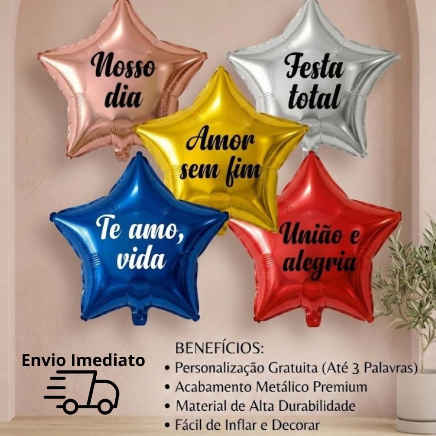 Balão de estrela Personalizado 45cm com vareta 30cm (ENVIE PERSONALIZAÇÃO LOGO APOS A COMPRA)