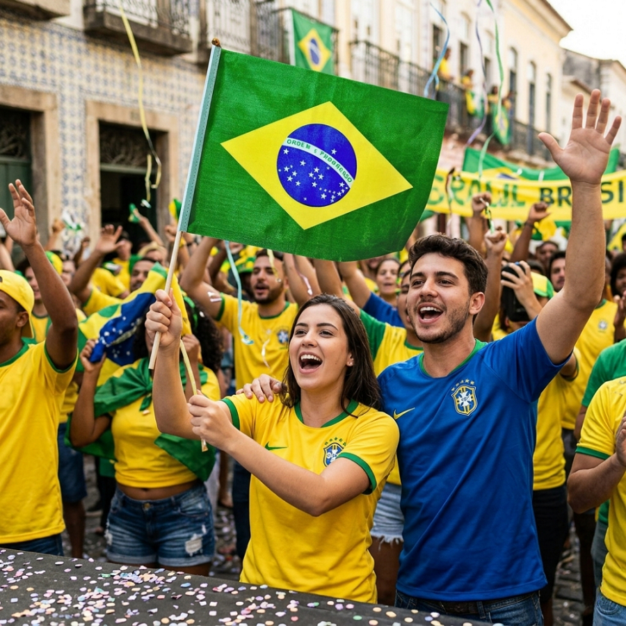 1, 2, 4 Ou 6 Bandeirinhas de Mão C/ Haste Bandeira Do Brasil Poliéster 50x70 Enfeite Decoração Torcida Copa Do Mundo