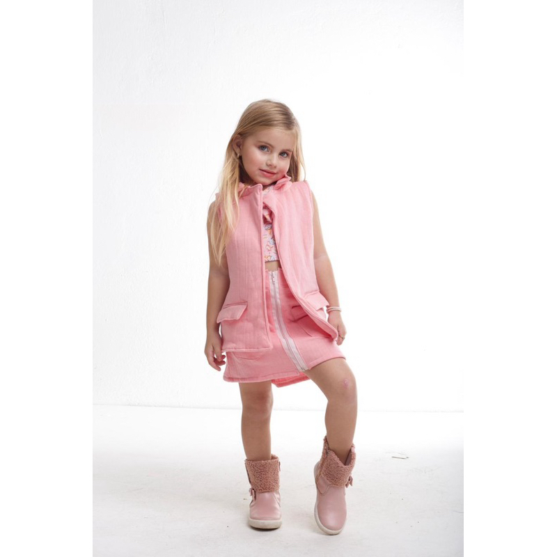 Conjunto Infantil Moletom Flanelado Felpudo Blazer + Saia Liso Inverno | 2, 4 e 6 Anos