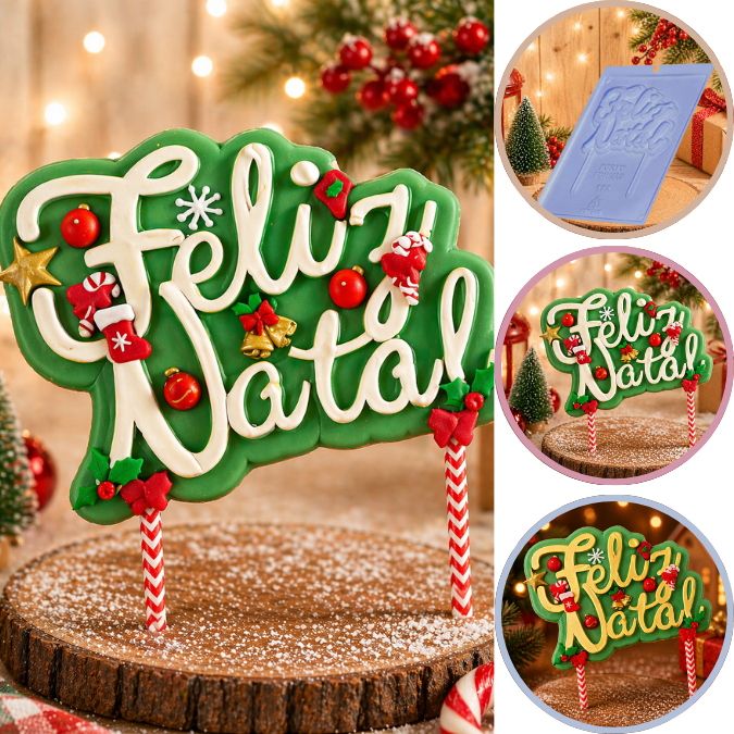 1~10 Forma Simples FELIZ NATAL TOPO DE BOLO em Acetato PORTO Para Doces de Chocolate. P162 -(CHOCO) N9