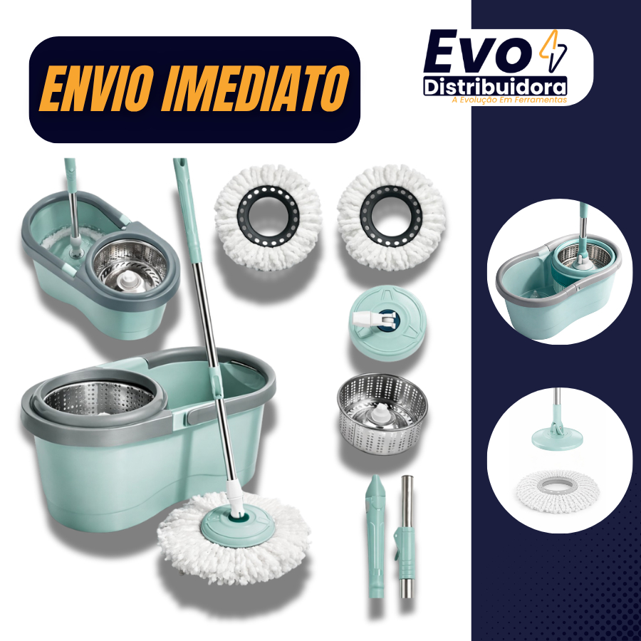 Mop Esfregão Profissional Giratório 360° Inox  Balde 13 Litros