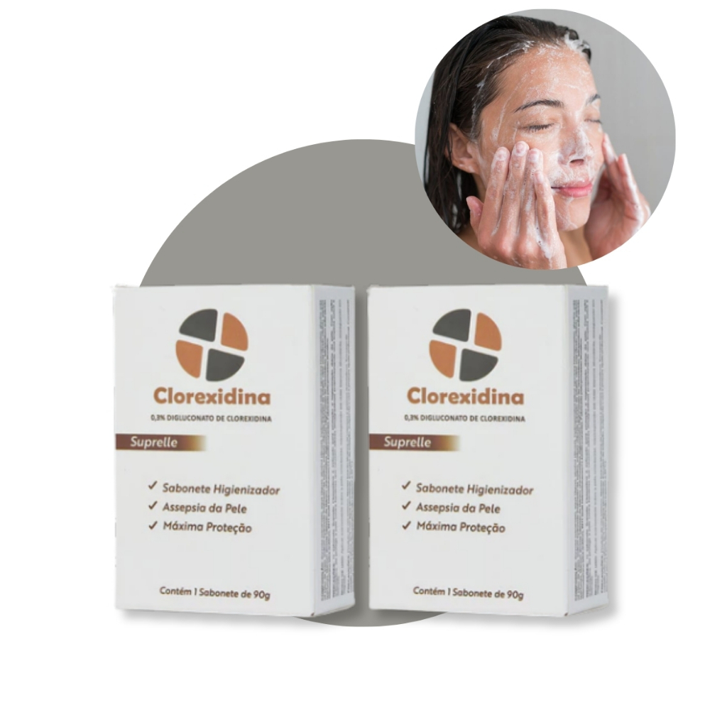 Kit 2 Sabonete Clorexidina 0,3% Suprelle 90g Higienizador Antisséptico Assepsia Da Pele