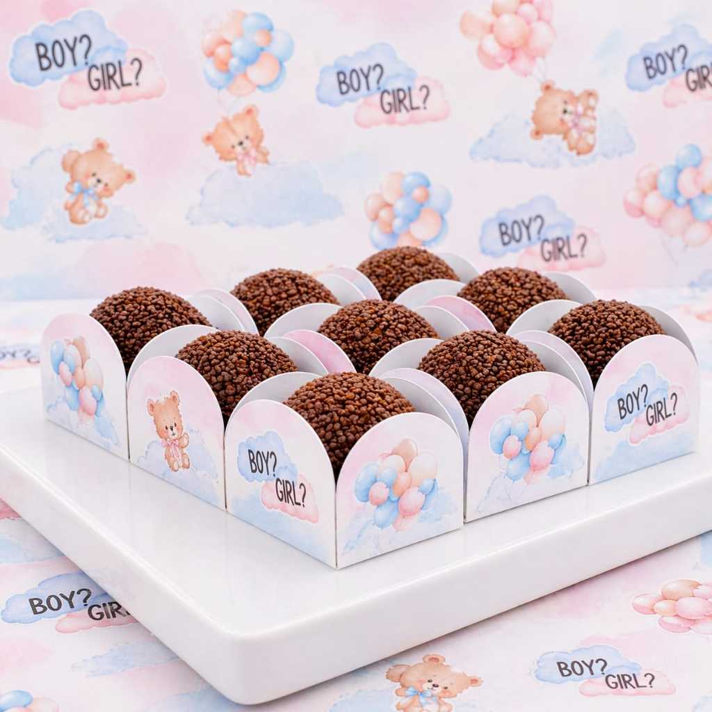 Forminhas para Doces CHÁ REVELAÇÃO- Caixetas para Docinhos Personalizadas CHÁ REVELAÇÃO URSINHO