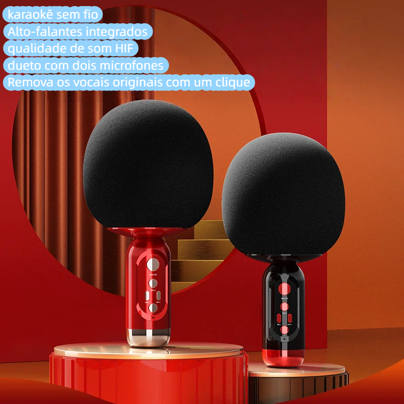 Microfone Bluetooth 2 em 1 com Alto-Falante Sem Fio Portátil Compatível com Celular para Karaoke e Lives