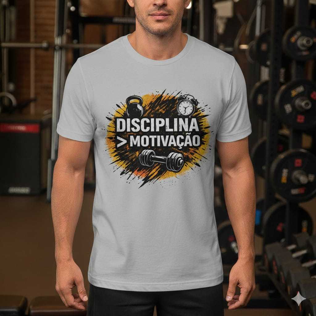 Camiseta Masculina Academia Disciplina > Motivação Fitness Regata Treino Academia Estampa Premium
