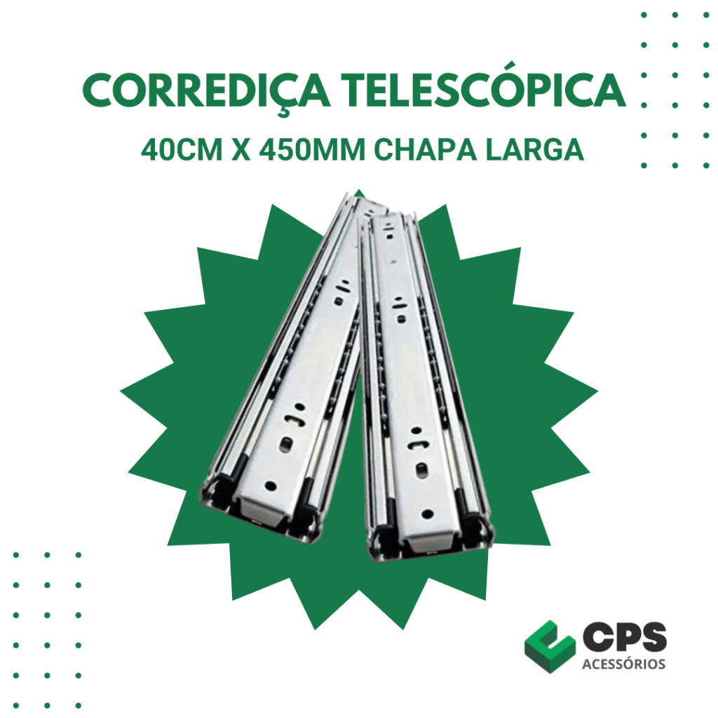 Corrediça Telescópica 40cm (Trilho De Gaveta)