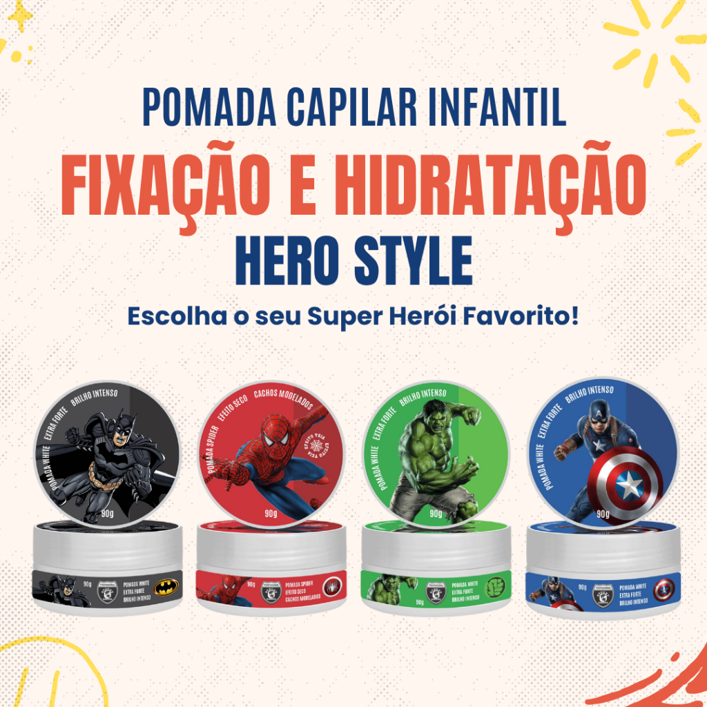 Pomada Para Cabelo Infantil Modelador de Penteado Super Heróis Kids Street Barbers 90g