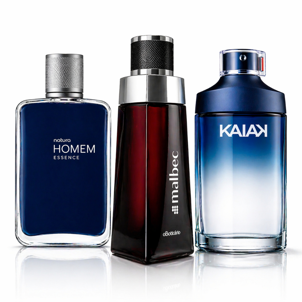 Kit 3 Perfumes Masculinos 60ml Linha Premium Inspirados Malbec e Kaiak Aroma Marcante Duradouro