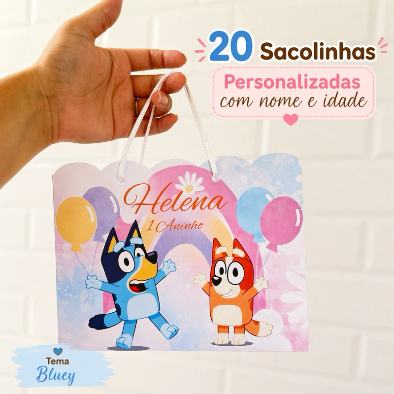 Sacolinha Bluey Personalizada | Pegue e Monte | Lembrancinha Festa Infantil com Nome