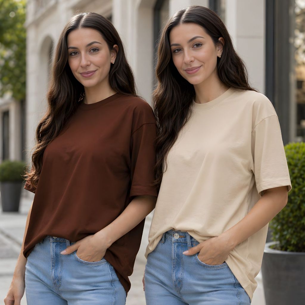Kit 2 Camiseta Feminina Oversized Algodão Look Confortável