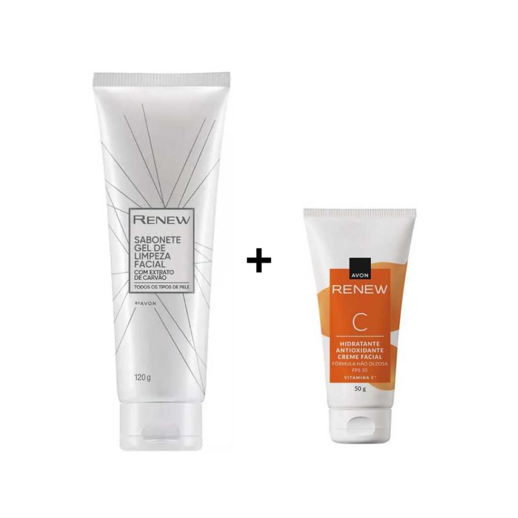 Combo Renew Sabonete Gel Limpeza Facial + Hidratante Facial Vitamina C Antioxidante FPS 50