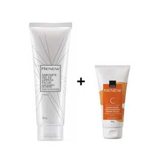 Combo Renew Sabonete Gel Limpeza Facial + Hidratante Facial Vitamina C Antioxidante FPS 50