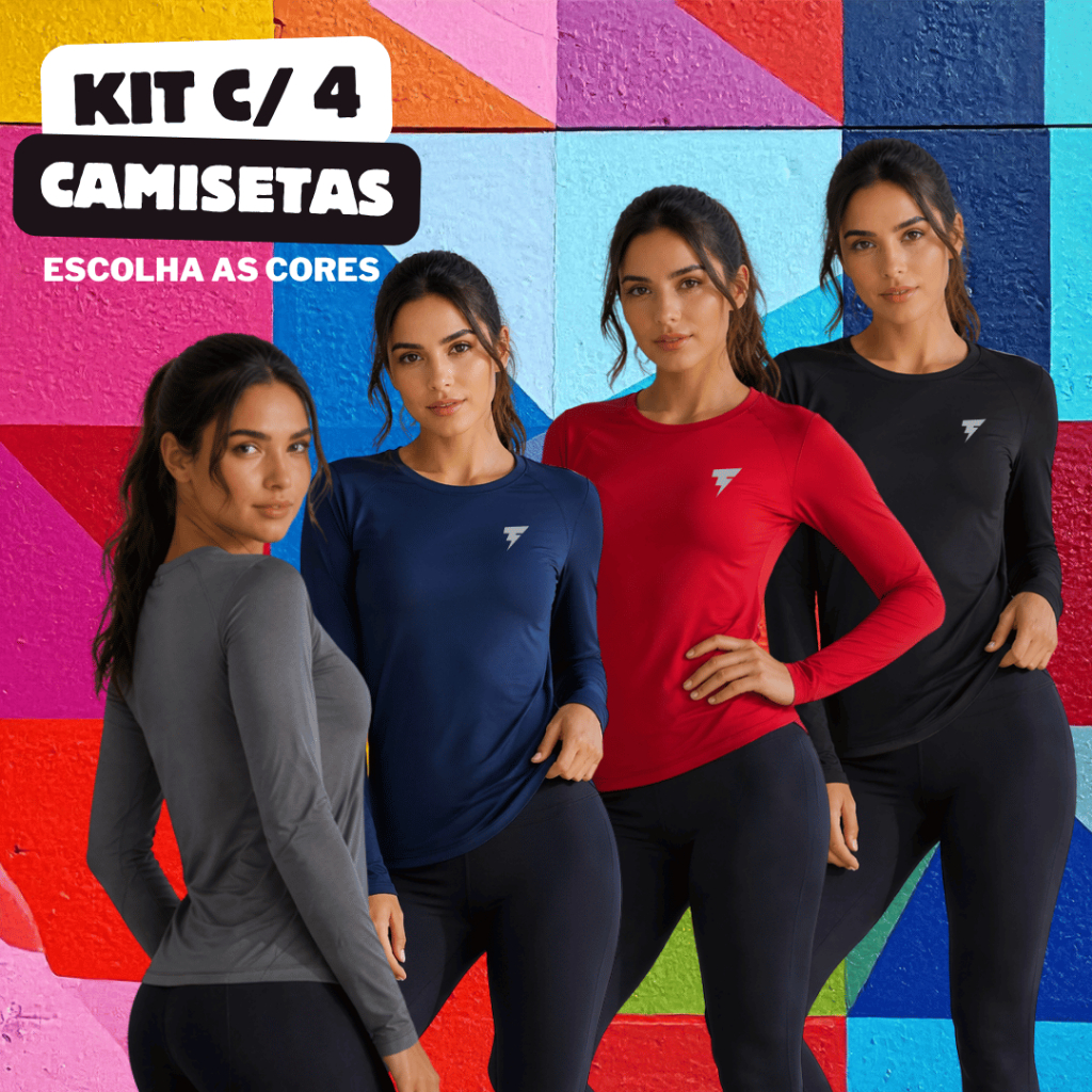 KIT c/4 Blusa Termica Feminina Manga Longa Proteção UV