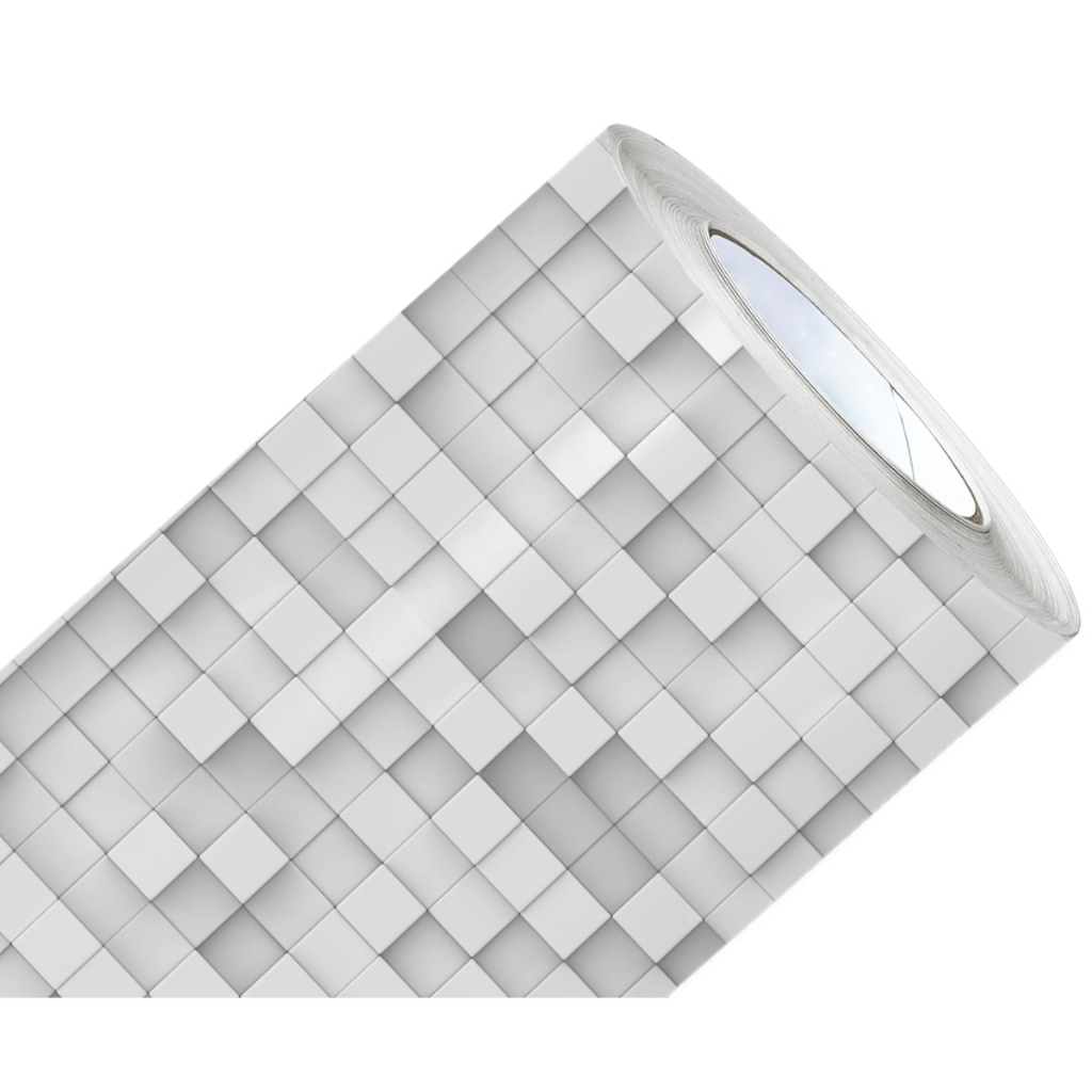 Papel De Parede Adesivo Azulejo Quadrado Pastilha Branca e Cinza 3D Full HD Lavável Envelopamento Moderno