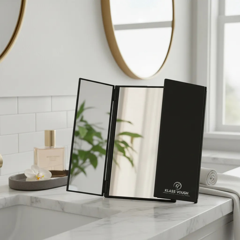 Espelho 3 Lados Dobrável com Suporte de Mesa Black Fold Mirror Klass Vough
