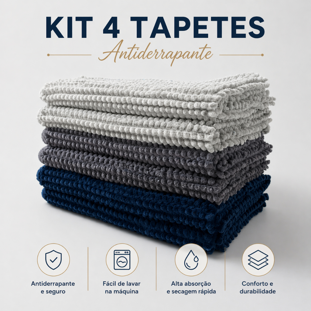 Kit 4 Tapetes Antiderrapante Banheiro Microfibra