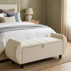 Baú Recamier Divã Toquio 150 cm Organizador Estofado Em Bouclê Orgânico Estrutura em Madeira Para Cama Queen Quarto - AV