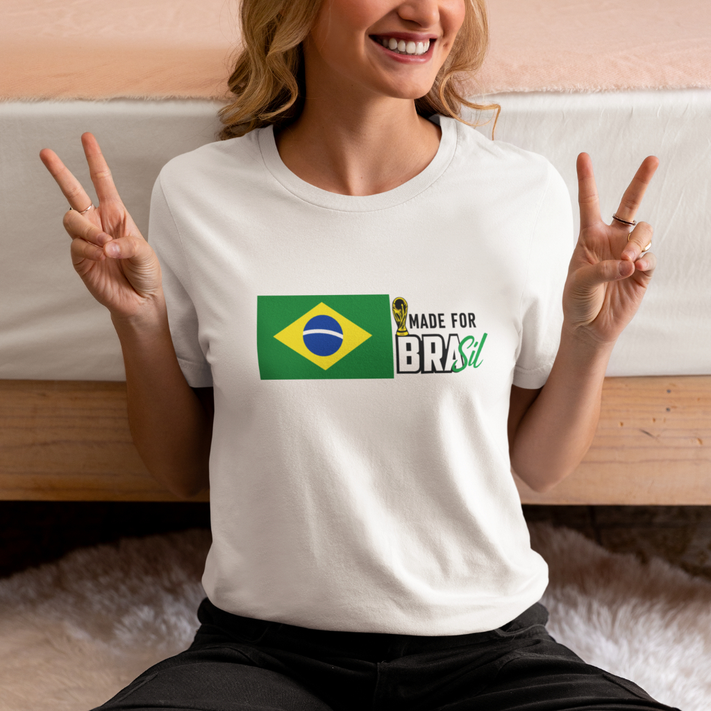 Camiseta Uniseex  Brasil Copa do Mundo | Made For Brasil Seleção Brasileira Torcedora Futebol 100% Algodão Premium