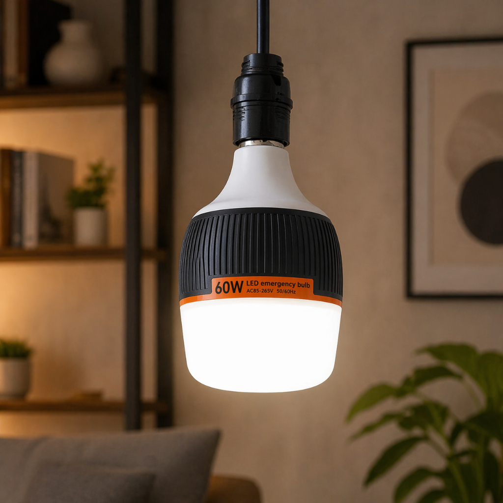 Lâmpada de Emergência 15 Horas Em Uso LED Recarregável 60W Luz Branca Autonomia de 15hrs