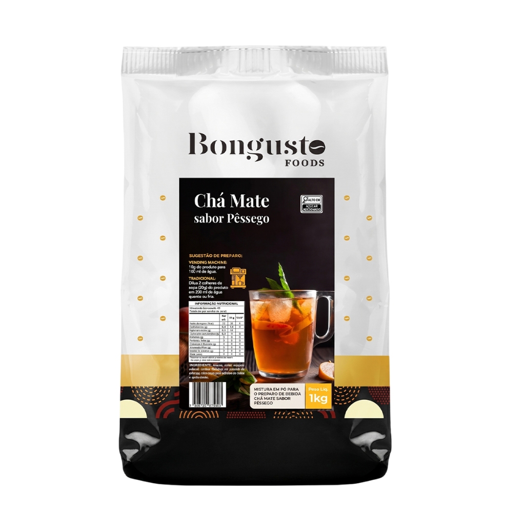 Chá matte natural gelado sabor pêssego bongusto pacote 1 kg para cafeterias