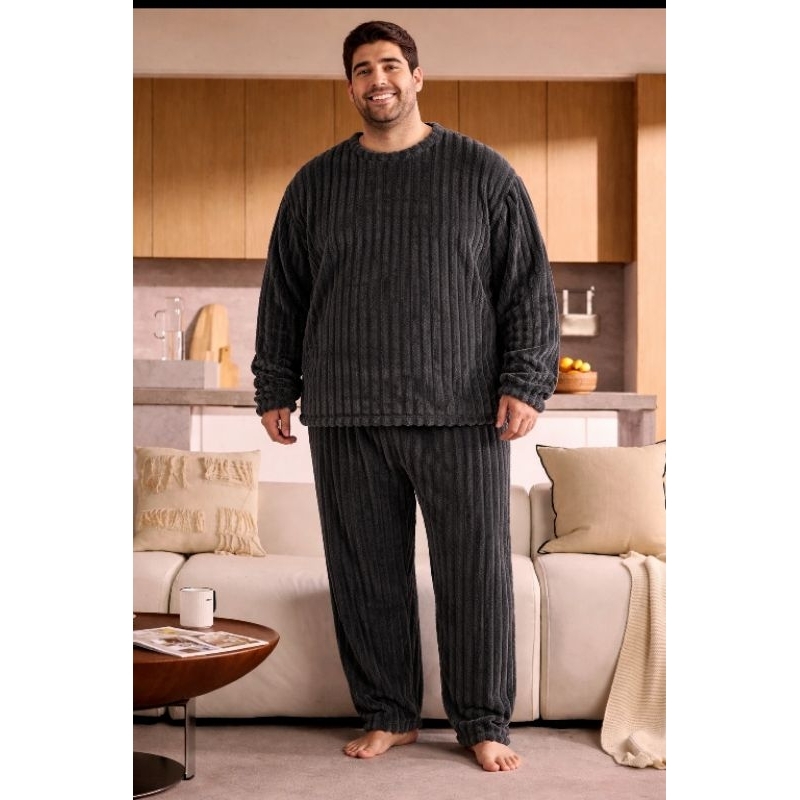 pijama plus size masculino e feminino de frio Fleece canelado