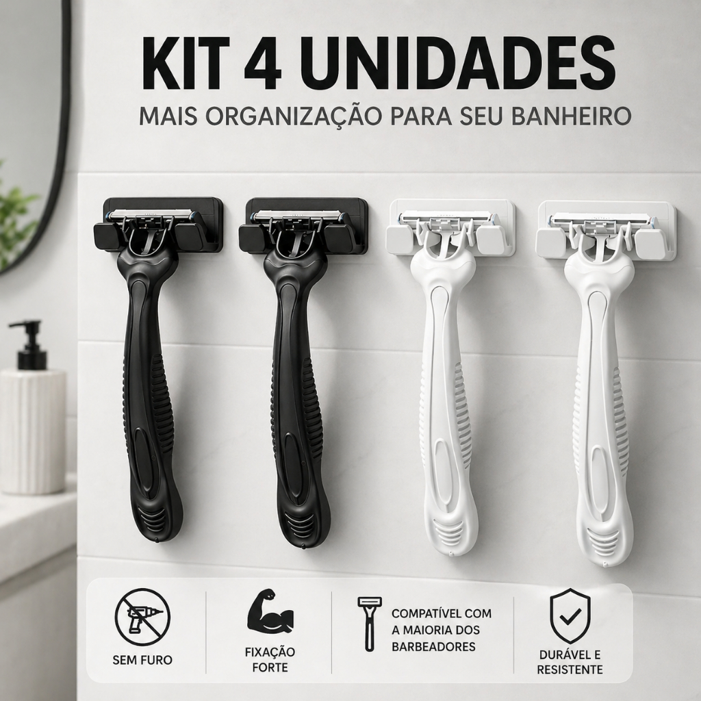 Kit 4 Suporte Gillete 3M Sem Furar Parede Fixação Forte Porta Barbeador Banheiro Resistente