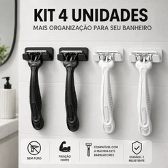 Kit 4 Suporte Gillete 3M Sem Furar Parede Fixação Forte Porta Barbeador Banheiro Resistente