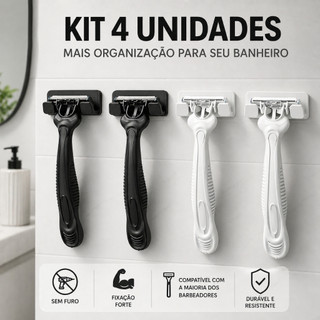 Kit 4 Suporte Para Gillete 3M Sem Furo Parede Adesivo Forte Organizador Banheiro Fácil Instalação