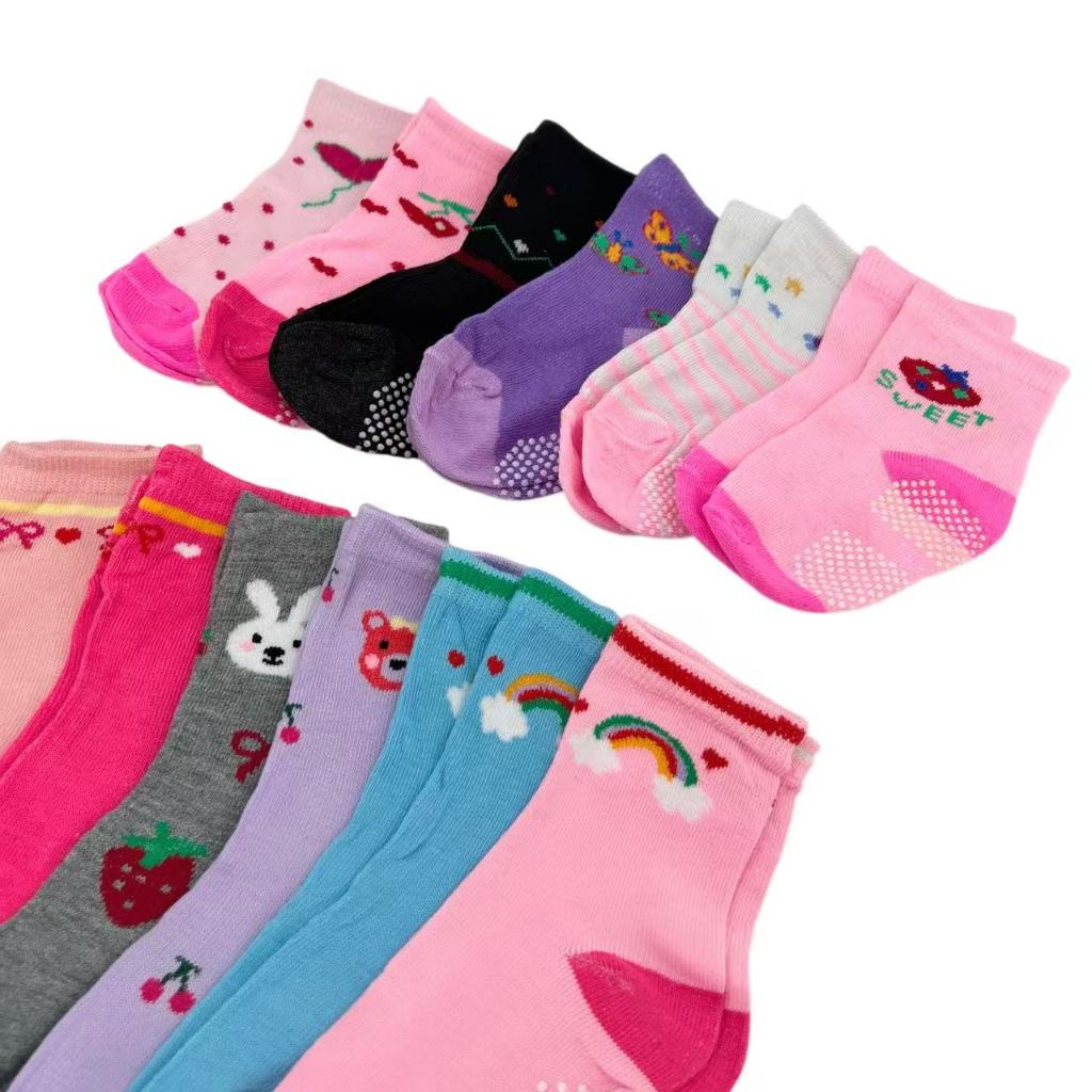Kit 6 Ou 12 Pares Meia Infantil Para Meninas De Femininas Estampada Com Antiderrapante