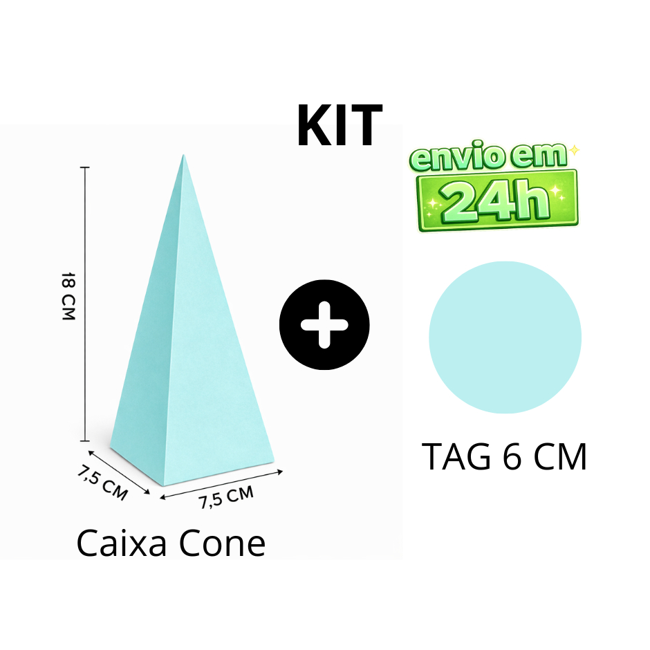 10 Caixa Cone/Pirâmide lisa AZUL CANDY para personalizar lembrancinhas para festa
