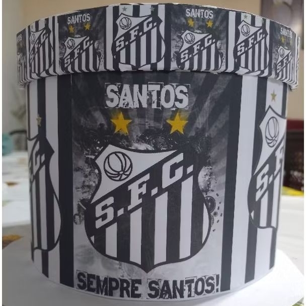 Caixa Redonda Futebol Santos Grande 19x14 Artesanal / Montagem de Cesta, Aniversário, Presente, Times, Clube