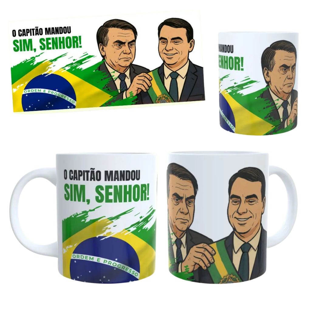 Caneca Premium Jair e Flávio Bolsonaro - Arte HQ Exclusiva