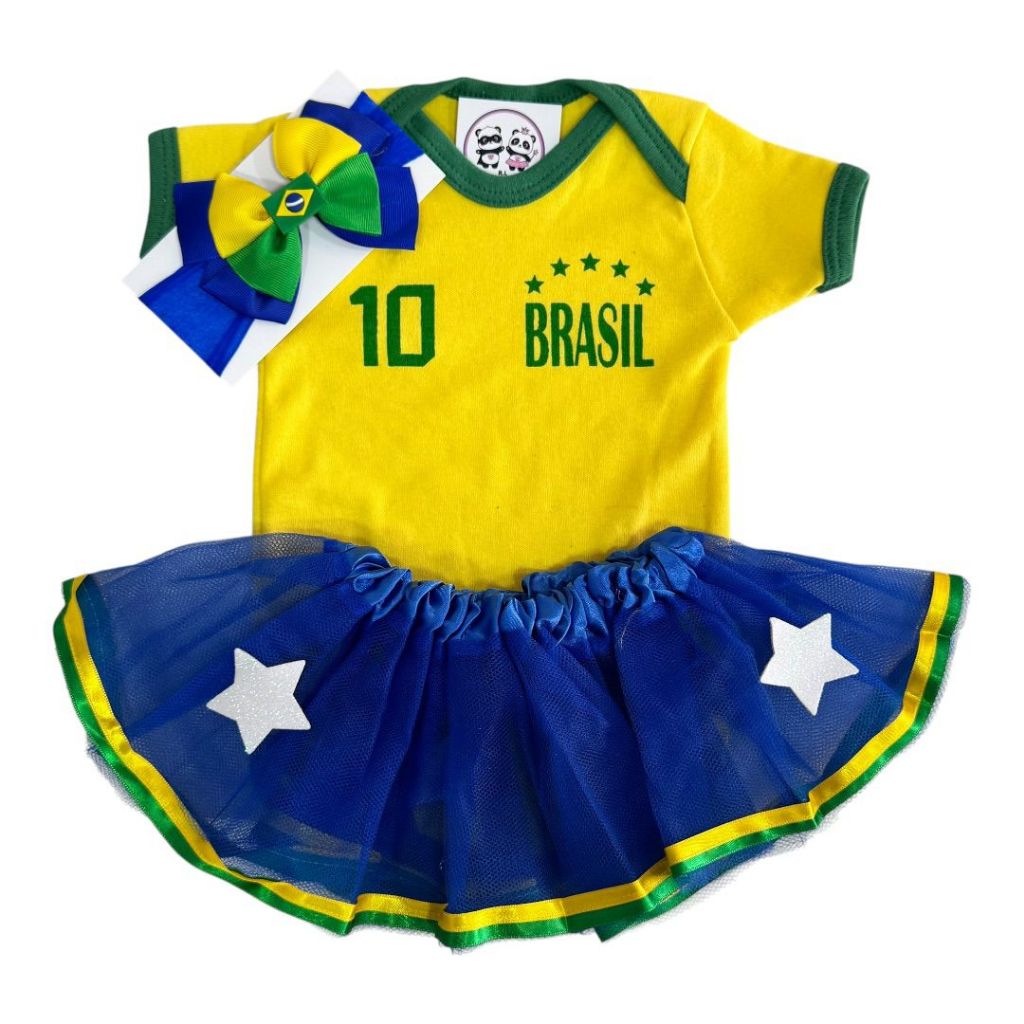 Body Bebe Menina - Copa  Brasil + Tutu + Laço - Escolher Modelo -  Temático
