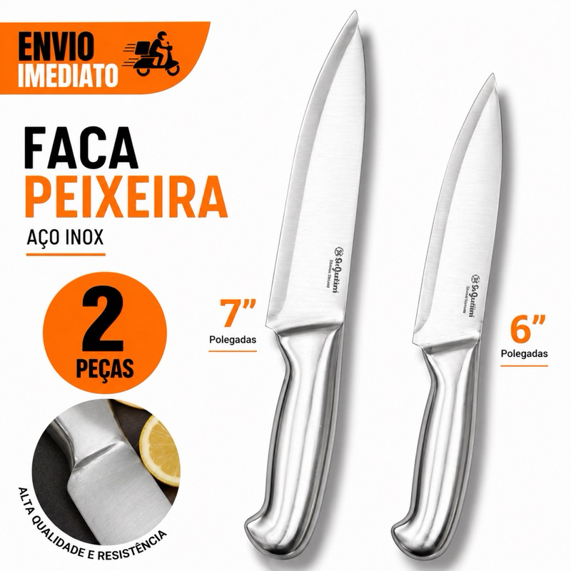 1 Facas nº6 e 1 Facas nº7 Profissional Inteiriço Aço Inox Faca para Churrasco Açougue Cozinha