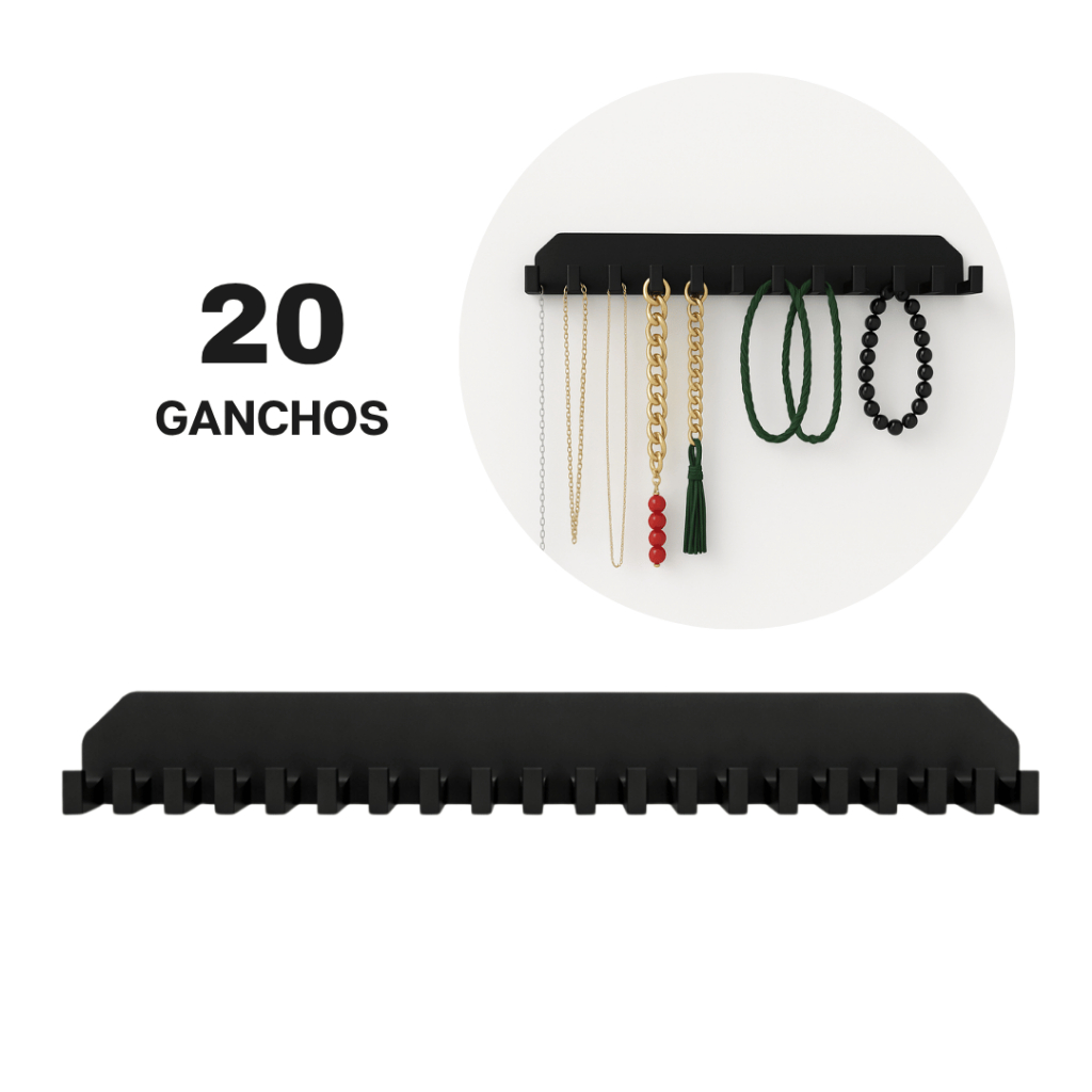 Organizador de Joias Bijuterias 22cm Expositor Aneis Suporte Colar Pulseira 20 ganchos
