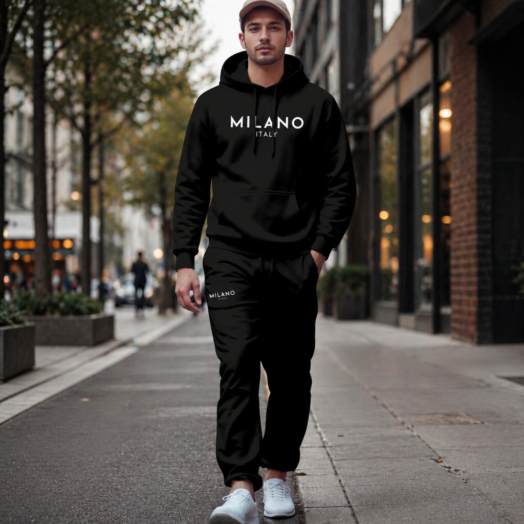 Conjunto Blusa De Frio Masculino Moletom + Calça Moletom Milano Italy Canguru Algodão Unissex Promoção