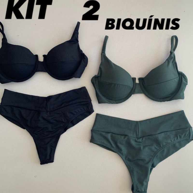 Kit Biquíni Feminino Retro Meia Taça c/Aro Calcinha Fio Duplo com Bojo Removível