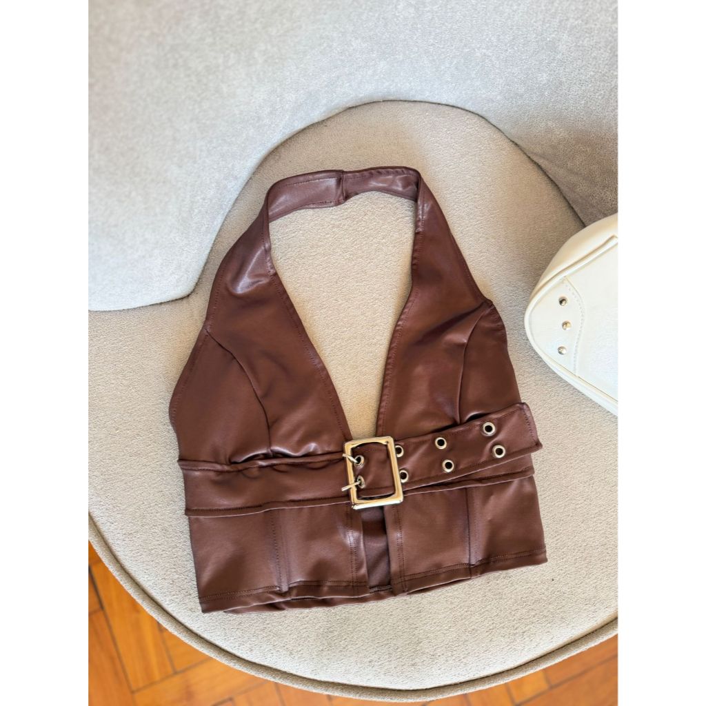 Cropped Bella - Cropped feminino com fivela em cirre tendencia moda blogueira festa balada festival top blusa