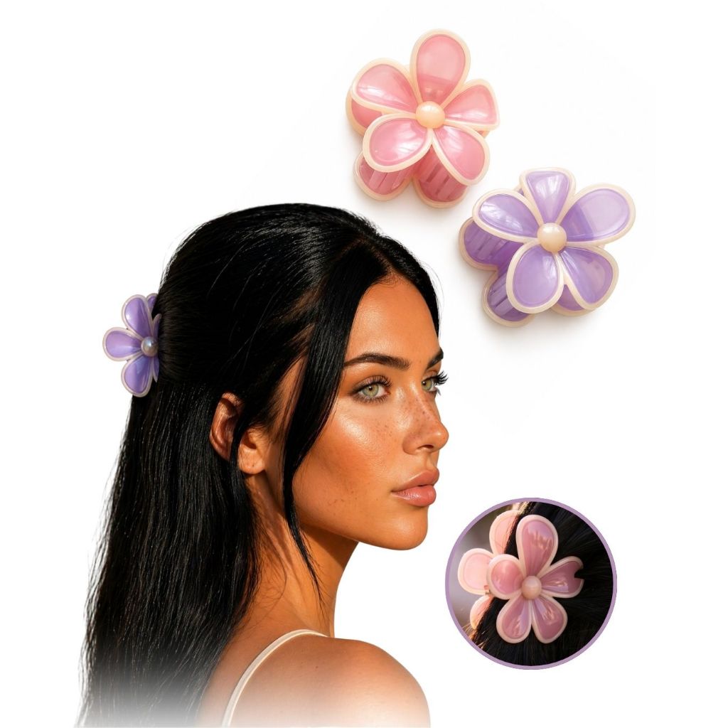Piranha de Cabelo Flor Grande Fosca Presilha Estilosa + Presilha Pequena de Brinde